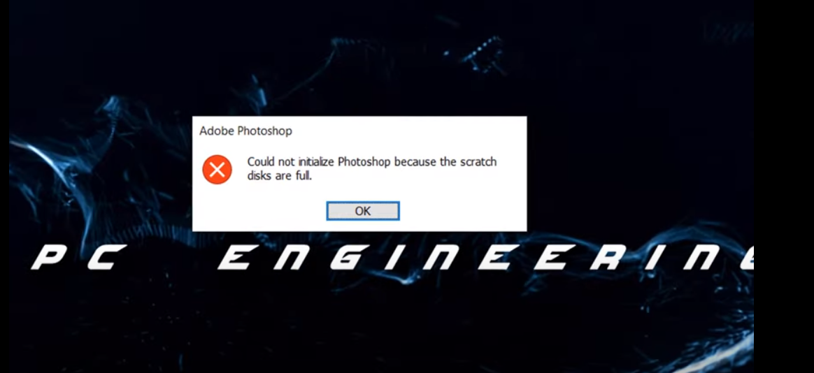 "Full scratch disks" notification in Photoshop.
