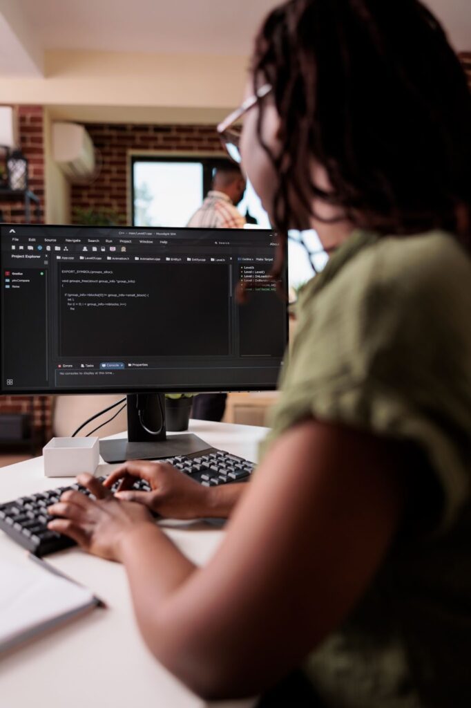 Woman working on a computer in the office