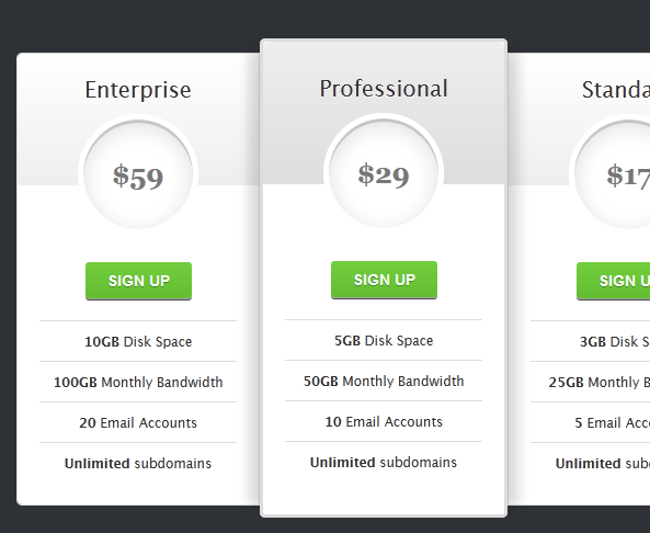 CSS Pricing Table example