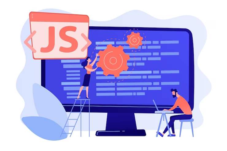 Illustration: Programmers Using JavaScript on Computer